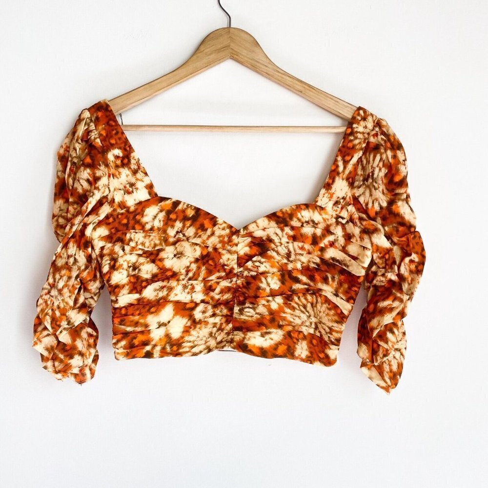 NWT Zara Geometric Floral Print Linen Cotton Cropped Top S - Picture 3 of 4